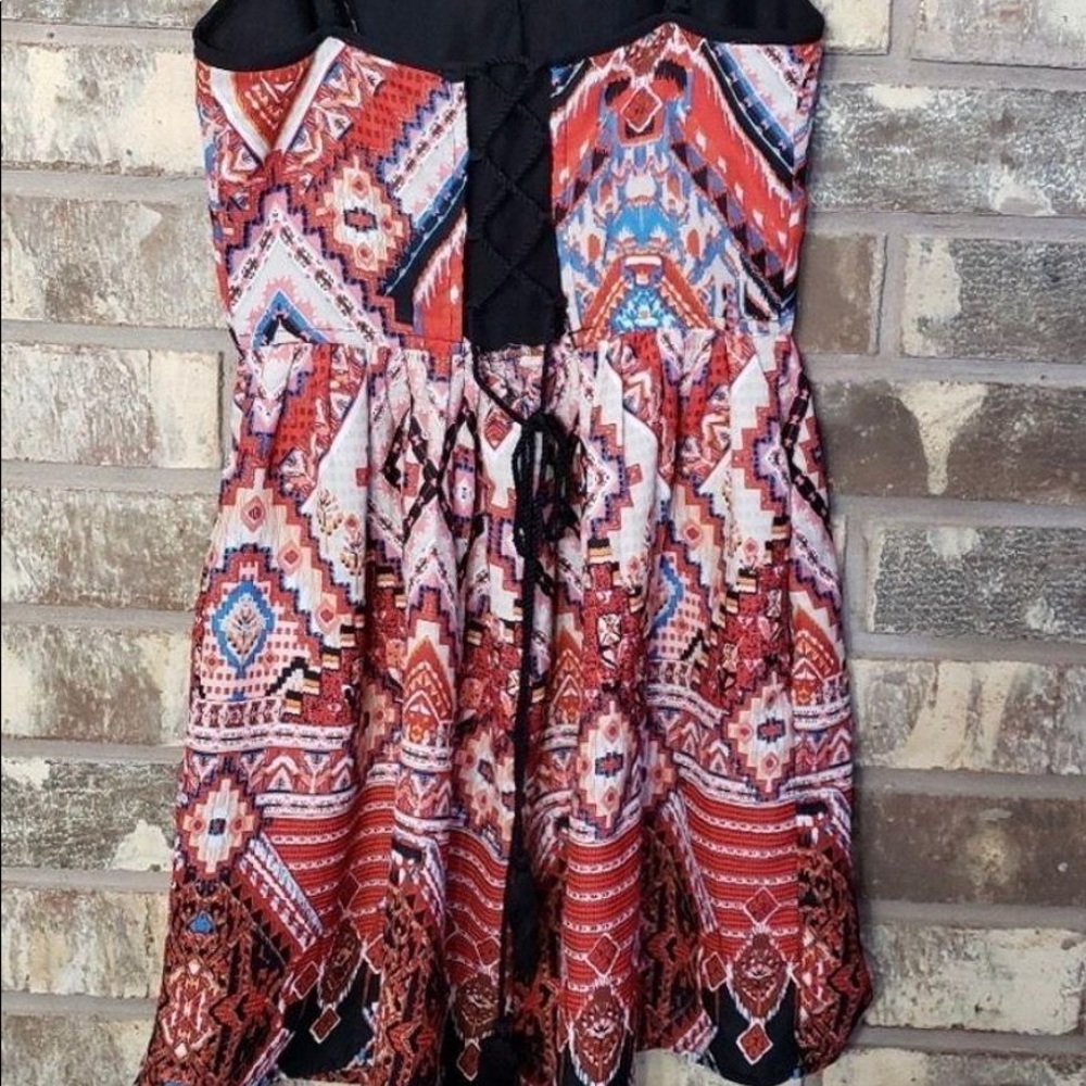 Tribal pattern laced up dress